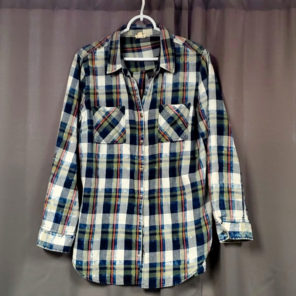 Tribal Jeans Large Plaid Denim Button Shirt
